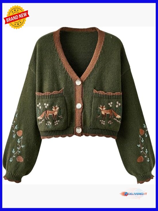 Sweaters - Floral Cropped Cardigan Embroidered Open Front Boho Western Fall Outwear